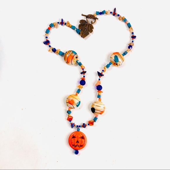 Handmade Harvest Pumpkin Halloween Necklace Crafted by McGlamorous - Picture 6 of 11